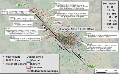 Figure 1: Map of significant results reported today. (CNW Group/Meridian Mining UK Societas)