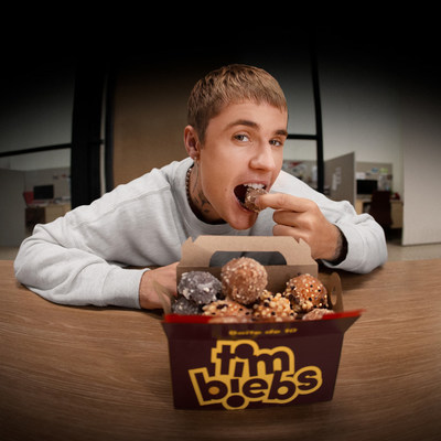 They’re here! The limited-edition lineup of Justin Bieber’s Timbiebs Timbits are now available at participating Tim Hortons restaurants in Canada and the U.S., along with a lineup of exclusive merch (CNW Group/Tim Hortons)