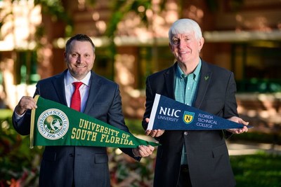 FTC President, Dr. James Michael Burkett, left, and Ralph Wilcox, USF Provost and Executive Vice President announced a partnership creating a pathway to success for FTC students pursuing a master's degree.