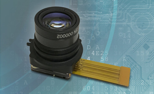 HWK1411 camera module with 8.0-micron pixel sensor and Navitar f/1.4 lens actively aligned for optimized performance. Image provided by BAE Systems.