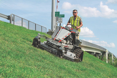 Altoz’s lineup of award-winning tracked mowers enable the operator to quickly and safely cut where other mowers cannot. Pictured here is the Altoz TSX 561 i stand-on mower.