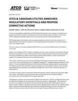 ATCO & CANADIAN UTILITIES ANNOUNCE REGULATORY SHORTFALLS AND PROPOSE CORRECTIVE ACTIONS (CNW Group/ATCO Ltd.)