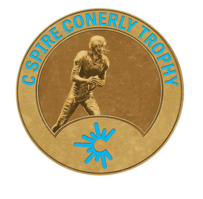 The C Spire Conerly Trophy medallion. The award is conferred annually by C Spire and the Mississippi Sports Hall of Fame to the best college football player in the state.
