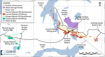 Figure 1: Proposed Site Plan with Mineable Current and Escape Deposits (CNW Group/Clean Air Metals Inc.)