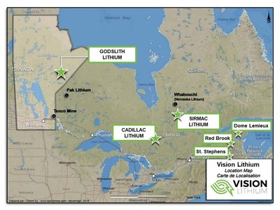 Figure 1 – Portefeuille de propriétés Vision Lithium – Propriété de lithium Cadillac situé à environ 40 km à l’ouest de Val-d'Or
