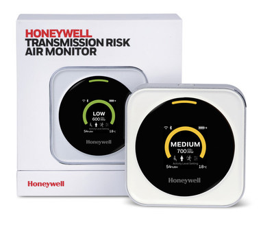 The Honeywell Transmission Risk Air Monitor helps monitor CO2 levels, coupled with user-controlled settings to account for human activity levels in an indoor area and alerts the user when conditions are present that may increase risk of potential exposure to airborne viral transmission.