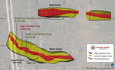 Canada Nickel - Figure 1 - Location of Sample within the South Low Grade Zone (CNW Group/Canada Nickel Company Inc.)