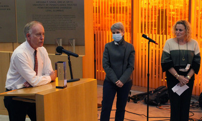 Vetigenics co-founders Don Siegel, MD, PhD; Nicola Mason, BVetMed, PhD; and Adriann Sax accept the Startup of the Year Award from the Penn Center for Innovation.