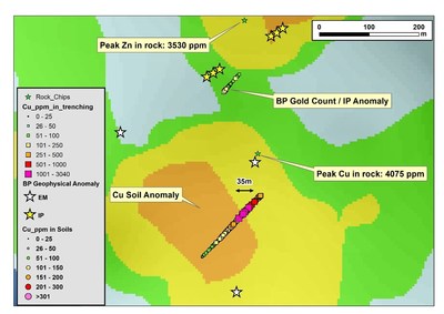 Figure 2: Trenching site associated with gridded soil geochemical response in the first focus area of the C2A target position. (CNW Group/Meridian Mining UK Societas)