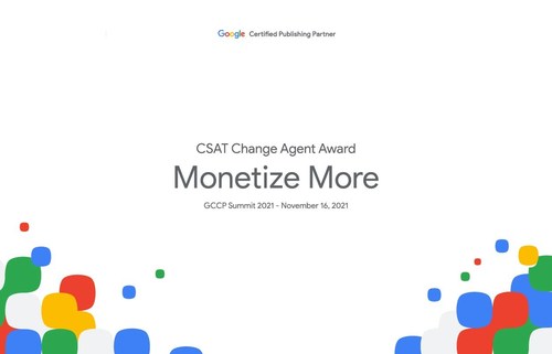 MonetizeMore Wins CSAT Award at 2021 Google Certified Publishing Partner Summit