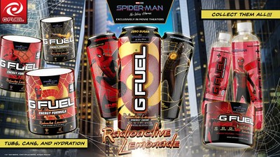 In collaboration with Sony Pictures’ upcoming film Spider-Man™: No Way Home, G FUEL — The Official Energy Drink of Esports® — today announced that its new flavor, G FUEL Radioactive Lemonade, has new packaging available in three different Spider-Man suit designs, all of which appear in the new movie. G FUEL Radioactive Lemonade is available for U.S. customers to buy at gfuel.com/collections/spiderman while supplies last.