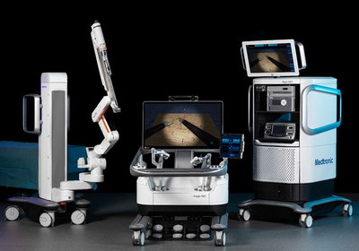 Le système de chirurgie robotique Hugo est une plateforme modulaire multiquadrants qui inclus des instruments à articulations mobiles, la visualisation 3D et un système infonuagique de capture vidéo. (Groupe CNW/Medtronic Canada ULC)