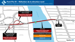 Route 125 entre Montréal et Laval - Pont Pie-IX : une nouvelle phase de travaux s'amorce avec une fermeture complète du pont au cours de la fin de semaine du 10 décembre