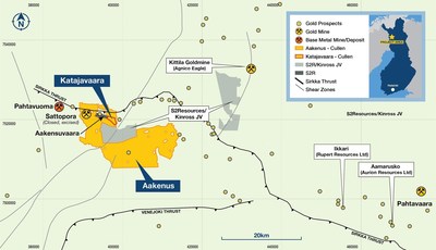 Figure 3. Regional setting of the Katajavaara and Aakenus projects, together with the locations of regional exploration projects and mines. (CNW Group/Capella Minerals Limited)