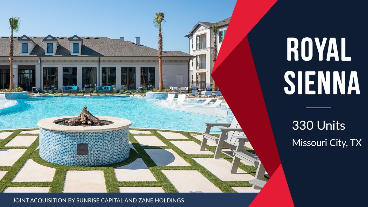Sunrise Capital and Zane Holdings Acquire 330-Unit Apartment Complex in Missouri City, Texas - Vimarsana News
