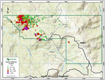 Figure 9: Rock Geochemistry Map (Copper) for Mercy Concession, Pijili Project (CNW Group/Adventus Mining Corporation)