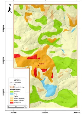 Figure 14: Hydrothermal Alteration Map for Santiago Concession (CNW Group/Adventus Mining Corporation)