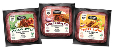 Left to right: Italian Style, Sweet Sloppy Joe and Fiesta Blend Seasoned Organic Beef Ground