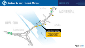 Route 138 entre Kahnawake et Montréal (arrondissement de LaSalle) - Fermeture partielle sur le pont Honoré-Mercier en direction de Montréal durant la fin de semaine du 10 décembre
