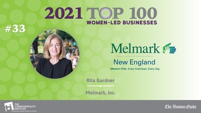 Rita M. Gardner, President and CEO of Melmark, ranks number 33 on the Commonwealth Institute’s list of the Top 100 Women-led businesses in Massachusetts