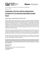 Canadian Utilities Limited Announces Closing of $175 Million Preferred Share Issue (CNW Group/Canadian Utilities Limited)