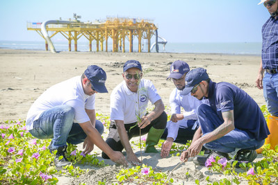 Excelerate Energy employees planting mangroves on Moheshkhali Island.
