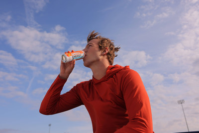 Collegiate swimmer Drew Kibler helps Optimum Nutrition introduce its AMIN.O. ENERGY® Plus Electrolytes Sparkling Hydration Drink in new Orange Blast flavor.