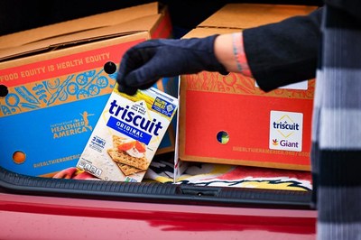 TRISCUIT crackers with box of high-quality produce that includes servings of fruits and vegetables. Credit: PHA