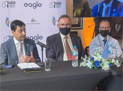 From left: Sean Lalani, President of Eagle LNG; Glenbert Croes, Aruba Minister of Labour, Energy and Integration and Serapio (Laty) Wever, WEB Aruba AI CEO.