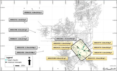 Figure 2: Significant Intercepts and Drill Hole Locations for Indian Access Area (Plan View) (CNW Group/Superior Gold)