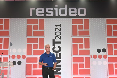 Phil Theodore, Products & Solutions president at Resideo on the CONNECT 2021 stage. Resideo recently hosted its 32nd annual CONNECT event that brings together security and HVAC customers for training, community service, new product and technology announcements, and to celebrate partner achievements.