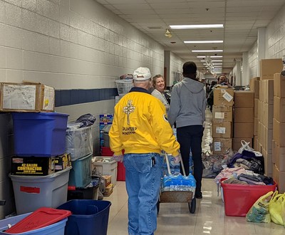 Local Volunteer Ministers collect needed supplies and bring them to a middle school serving as a shelter in Bowling Green, Kentucky, for families left homeless.