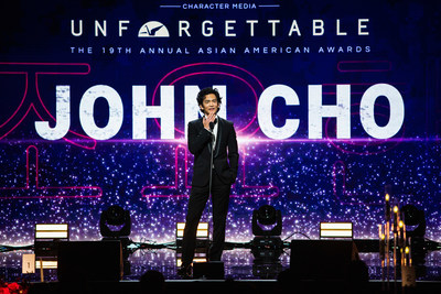 Actor, director and producer John Cho inspires the next gen of AAPI entertainers as he accepts the Lexus Legacy award at the 19th annual Unforgettable Gala, at the Beverly Hilton. (Photograph by Daniel Byun)