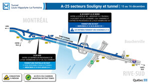 Réfection majeure du tunnel Louis-Hippolyte-La Fontaine - Fermetures de nuit du tunnel du 15 au 18 décembre