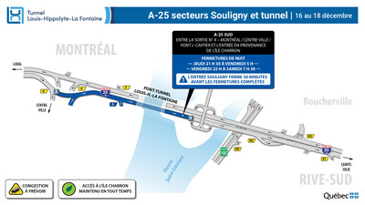 A25 secteurs Souligny et tunnel - 16 au 18 dcembre (Groupe CNW/Ministre des Transports)