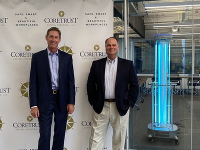 Coretrust Partners Randall Scott and Thomas Ricci With UVC Robot That Destroys COVID and Other Biocontaminants in Coretrust Office Buildings, Only Landlord To Deploy Robots in US.