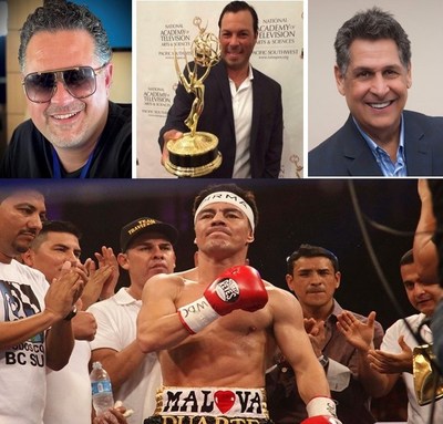 Top L-R: Alfredo Marino, CEO of Tenacious Marketing; Michael G. Mora, Emmy® winning producer; Cesar Diaz, CEO of 7A Media; Bottom: Five-time World Champion Boxers, Jorge "El Travieso" Arce