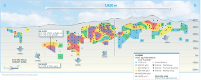 Longitudinal section of the entire main Napoleon prospect (facing west) highlighting recent drill results. (CNW Group/Vizsla Silver Corp.)