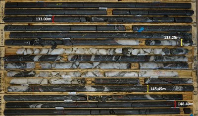 Figure 3. Core Photo of 21RDD056A: 15.40m at 17.96 g/t Au incl. 7.20m at 36.29 g/t Au (CNW Group/Kenorland Minerals Ltd.)