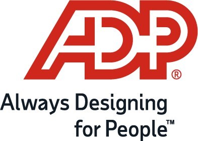 Title: ADP logo - Description: ADP in large stylized capitalized letters. The text reads "Always Designing for People TM"