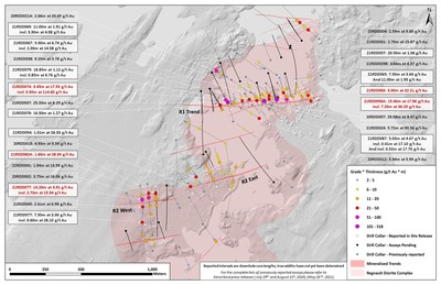 Figure 1. Plan Map of Regnault Drilling Highlights (CNW Group/Kenorland Minerals Ltd.)