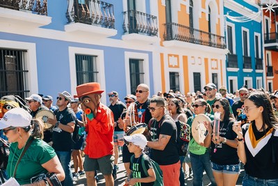 Traditional vejigantes fill the streets of Old San Juan during the annual Fiestas de la Calle San Sebastián festival, starting on January 13, 2022.