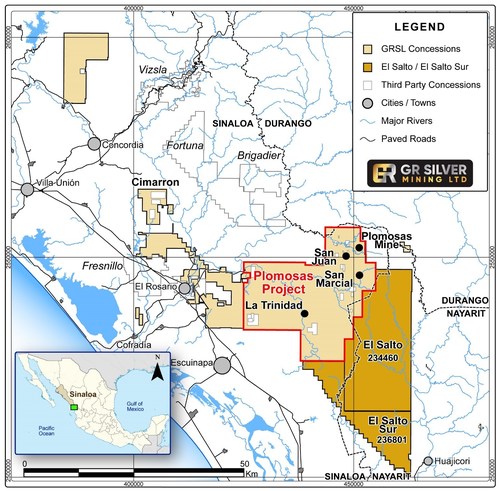 Figure 1:   Location of El Salto and El Salto Sur concessions and the GR Silver (CNW Group/GR Silver Mining Ltd.)