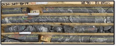Figure 5: DV21-267 Gold bearing quartz stockwork and breccia veins (CNW Group/Dolly Varden Silver Corp.)