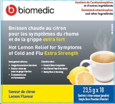 Biomedic Hot Lemon Relief for Symptoms of Cold and Flu (Extra strength) (CNW Group/Health Canada)