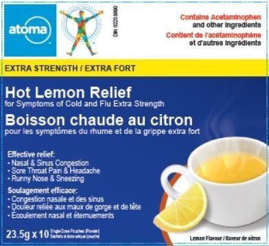 Atoma Hot Lemon Relief for Symptoms of Cold and Flu (Extra strength) (CNW Group/Health Canada)