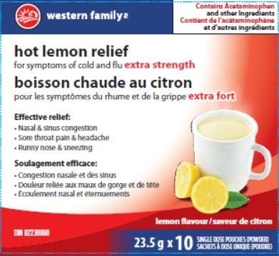 Western Family Hot Lemon Relief for Symptoms of Cold and Flu (Extra strength) (CNW Group/Health Canada)