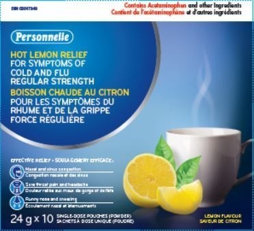 Personelle Hot Lemon Relief for Symptoms of Cold and Flu (Regular strength) (CNW Group/Health Canada)