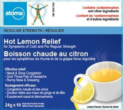 Atoma Hot Lemon Relief for Symptoms of Cold and Flu (Regular strength) (Groupe CNW/Santé Canada)