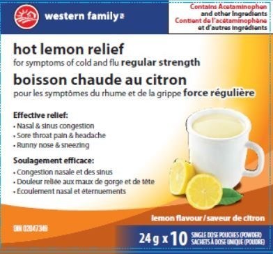 Western Family Hot Lemon Relief for Symptoms of Cold and Flu (Regular strength) (Groupe CNW/Santé Canada)